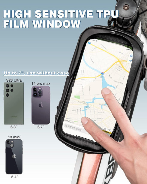 7 ROCKBROS Bike/Bicycle Phone Front Frame Bag, Waterproof, Tube Bag,Cycling Pouch, Bike Accessories for Men Compatible