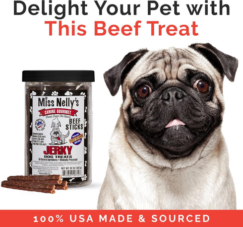 Miss Nelly's All Natural Beef Jerky Dog Treats - Original Smoke House Recipe - Minimally Processed Soft Sticks - Made