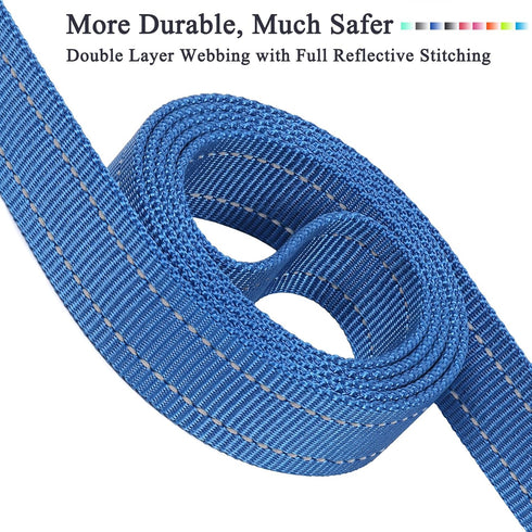 VIVAGLORY Traffic Handle Dog Leash, Two Padded Soft Handles, Strong Reflective & Metal Hook Training Lead, Blue