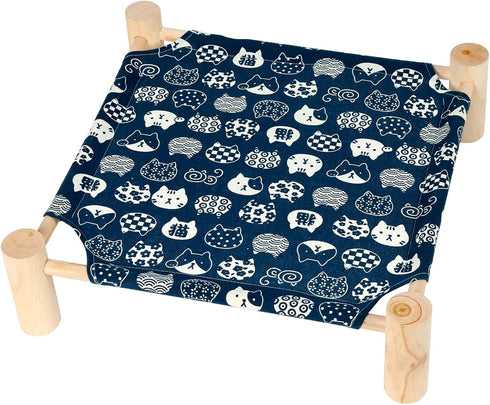 Patas Lague Pet Bed - Small Elevated Cooling Hammock Bed, Wood, 19x19x5 inches, 20 lbs, Blue for Cats and Dogs