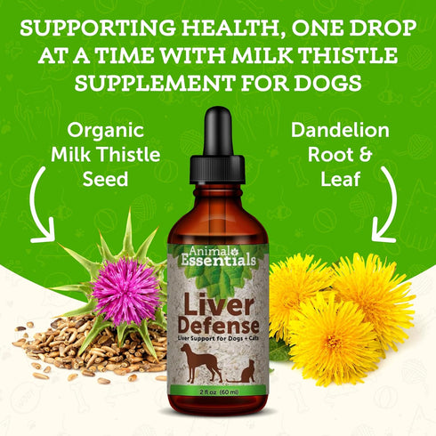 Animal Essentials Liver Defense for Dogs & Cats, Liquid Supplement for Liver Support, 2 Fl Oz