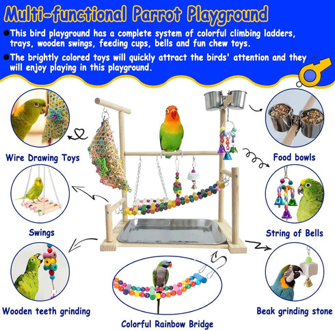 kathson Bird Playground,Parakeet Play Stand,Parrots Play Gym with Food Bowls,Cockatiel Playstand with Chewing&Exercise