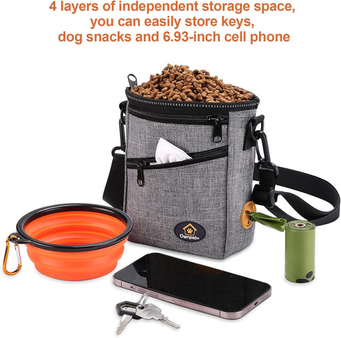 Ownpets Dog Training Pouch: Pet Treat Pouch with Collapsible Bowl, 4 Ways to Wear, Grey