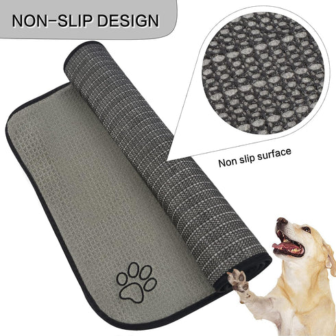 Sinland Microfiber Extra-Large Pet Food Mat - Dog Feeding Mat with Anti-Skid Backing (21Inch x 32Inch, Grey)