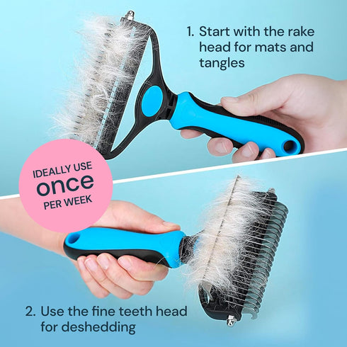 MalsiPree Cat Grooming Brush for Shedding - 2 in 1 Deshedding Tool and Undercoat Rake for Cats & Small Dogs