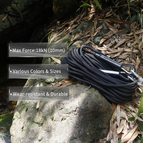 NewDoar Climbing Rope 8(5/16in), 10mm (3/8in), High Strength Accessory Cord with 2 Steel Hooks for Outdoor Rescue