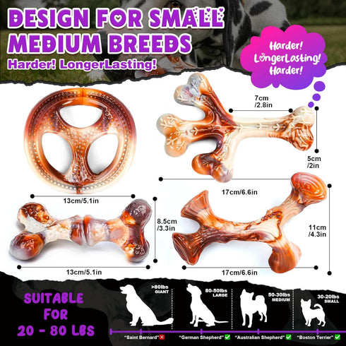 4 Pack Indestructible Dog Chew Toys for Aggressive Chewers - Durable Nylon Bacon Flavor Bones for Medium Small Breed