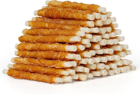 MON2SUN 5 Inch Chicken Wrapped Rawhide Sticks, 75 Count Long Lasting Chew