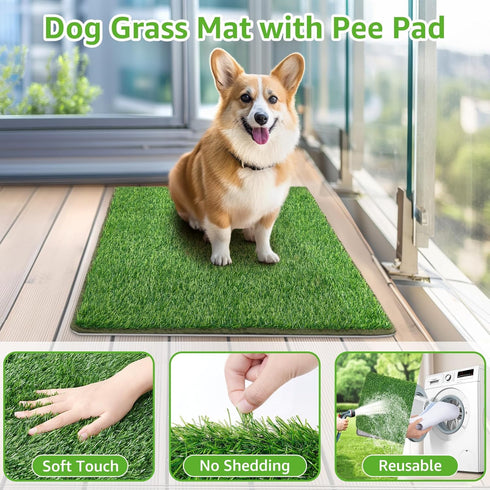 Apartment(18x30'') Dog Grass Mat with Pee Pad,Small Litter Box Indoor Artificial Grass Potty Training Pads for Dogs