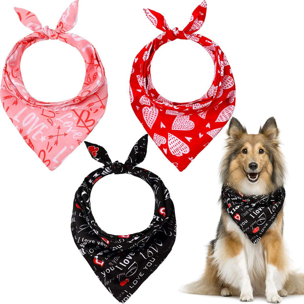 3 Pieces Valentine Dog Bandana Wedding Triangle Cat Scarf Washable Reversible Printing