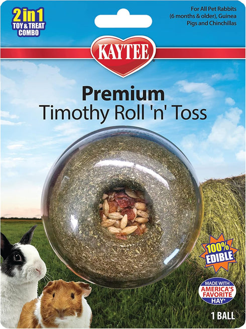 Kaytee Timothy Roll 'n' Toss Toy and Treat for Pet Rabbits, Guinea