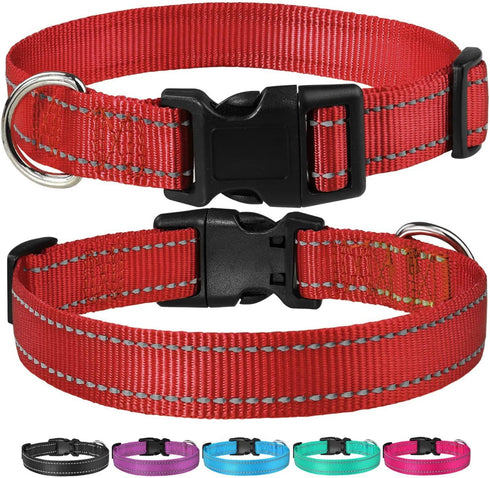 Adjustable Reflective Dog Collar with Buckle, Safety Nylon for Small Medium Large Dogs, Red M