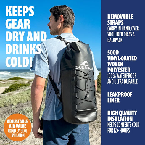 Sun Ninja Floating Dry Bag Cooler, Waterproof Outdoor Cooler with Padded Shoulder Strap, 20L
