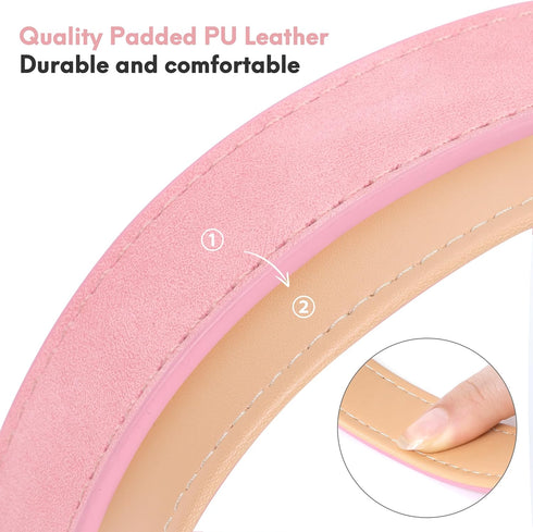 Soft Padded Leather Dog Collar for Small Medium Large Dogs, Durable & Comfortable with Heavy Duty Gold Buckle, Pink, S