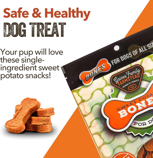 Gaines Family Farmstead Sweet Potato Dog Bones, 8 Ounce Bag, All-Natural, Grain Free, Great for Training