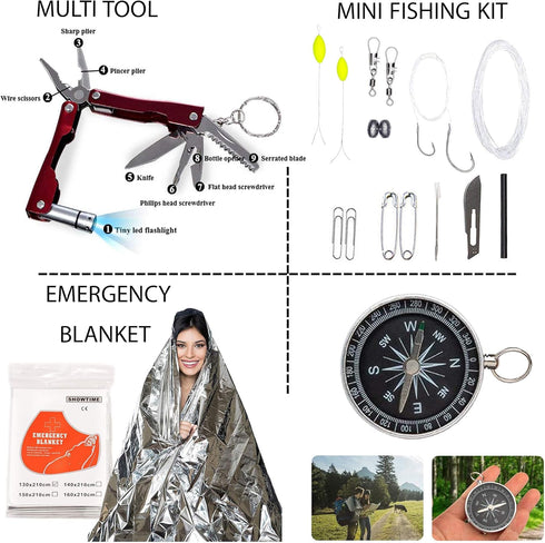 Survival Kits Emergency Gear with First Aid and Tactical Tools, Camping Gear, Gift for Men