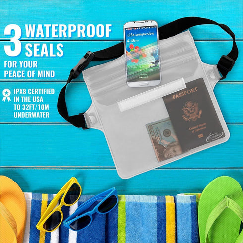 GLBSUNION IPX8 Waterproof Pouch Bag with Adjustable Waist Strap-Screen Touchable Dry Bag for Phone Valuables (2 Pack)