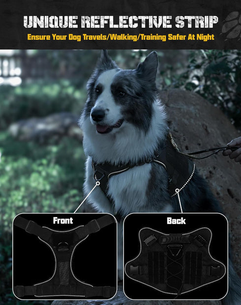 Dog Harness No Pull, Black M, Military Dog Vest with Handle & Molle, Adjustable Reflective Tactical Harness for