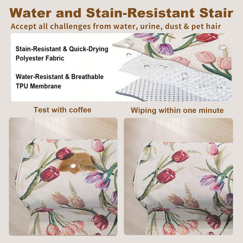 18" 4-Step 30D Country Dog Stairs for Bed & Couch H, Extra Long Dog Steps for Bed with Foam, Style Pet Stairs for Small