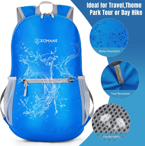 ZOMAKE Ultra Lightweight 20L Hiking Backpack, Packable Water Resistant Daypack for Women & Men (Dark Blue)