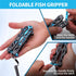 FLISSA Folding Fish Gripper with Lanyard, Lightweight Aluminum Fish Grabber, Portable Fish Lip Gripper Holder