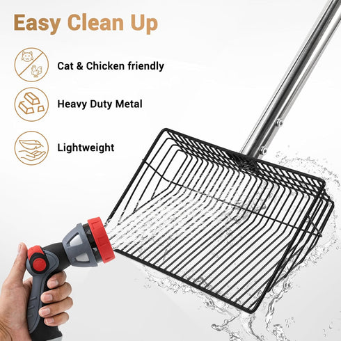 10inch 24 68" 4 1 Large Metal Chicken Poop Scooper, to Long Chicken Coop Litter Scoop with Stainless Steel Handle