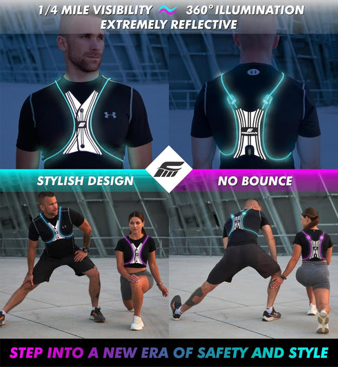 SPIDER Reflective Lighted Running Vest - 360° Visible, Ultralight, Fully Adjustable Size XS-3XL, Phone Pocket for Safe