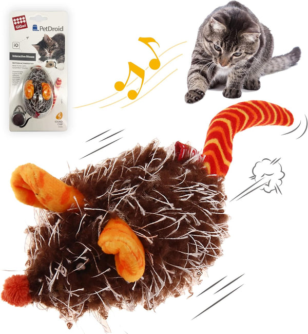 Gigwi Interactive Cat Toy, Automatic Moving Mouse with Furry Tail, Squeaky Toy for Indoor Cats, Orange Ear