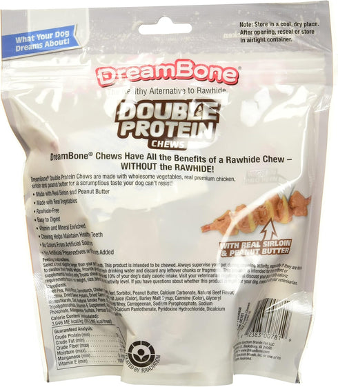 Dreambone Double Protein Chews Made with Real Chicken, Sirloin and Peanut Butter, 10 Count, Rawhide-Free Chews for Dogs, 9.80 Ounce (Pack of 1)