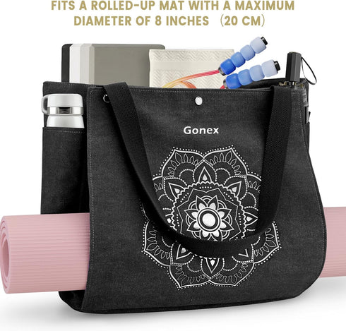Gonex Yoga Mat Bag, Yoga Gym Bag Tote Bag with Multi Pockets For Women Men, Canvas Yoga Mat Carrier Take in Out Mat