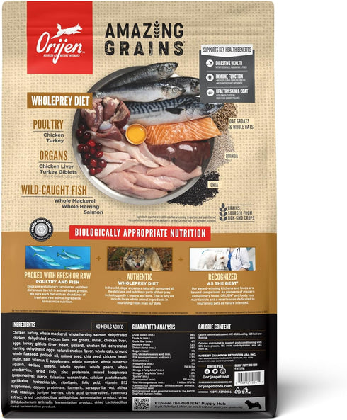 ORIJEN AMAZING GRAINS Puppy Dry Dog Food, High Protein with Fresh or Raw Ingredients, 4lb