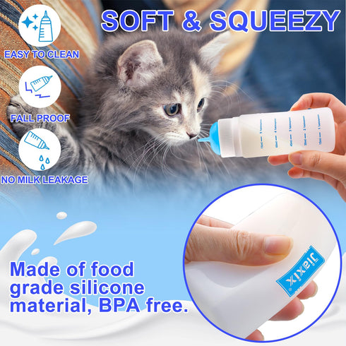 3 Pack Kitten Silicone Bottle Feeding Kit,Nipple & Feeding Kit for Kittens, Reusable Newborn Kitten Supplies, Suitable