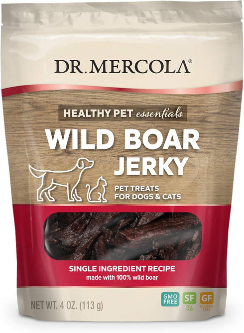 Dr. Mercola Wild Boar Jerky for Dogs and Cats, 4 oz. (113g), Gluten Free, Non GMO, Made with Wild Boar