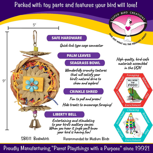 Super Bird Creations SB611 Beakwhich Bird Toy - Interactive Play Accessory for Medium-Sized Parrots