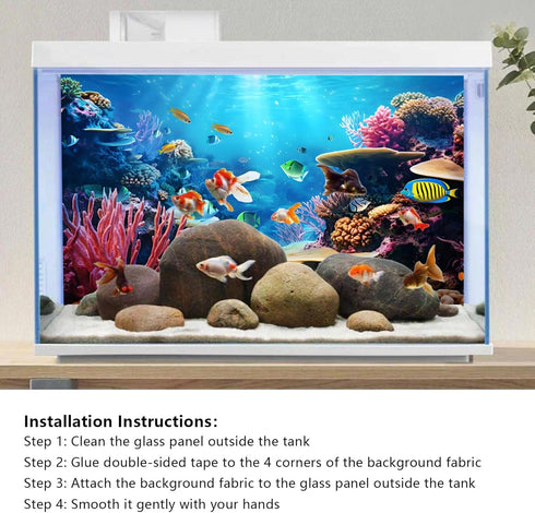 YongFoto Fish Tank Background, 24x16 inch Coral Seaweed Reef Rock Underwater Backdrop for Aquarium and Terrarium