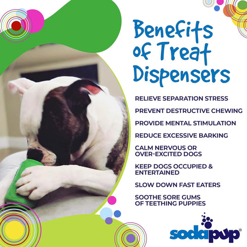 Durable Dog Treat Dispenser & Chew Toy by SodaPup, Made in USA, Non-Toxic Natural Rubber for Mental Stimulation