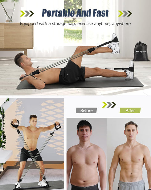 Upgraded Pilates Bar Kit with Resistance Bands for Home Gym, Heavy-Duty Stainless Steel Yoga Stick