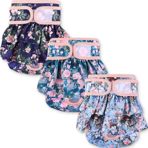 NOYAL Washable Dog Diapers Female Reusable High Absorbency Leak-Proof Rose Pattern Doggie