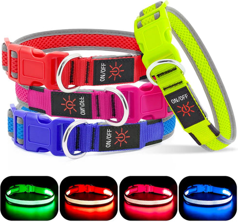 YFbrite Light up Dog Collar, USB Rechargeable LED Puppy Collar for Night Walking (Green, Large)