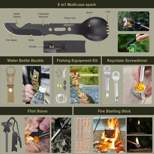 XUANLAN Emergency Survival Kit with Survival Gear Tool, Bracelet, Fire Starter, Whistle, and More