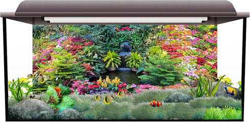 AWERT 48x18 inches Spring Floral Terrarium Background Waterfall Colorful Flowers Leaves Forest Nature Scenery Aquarium Background Vinyl Background