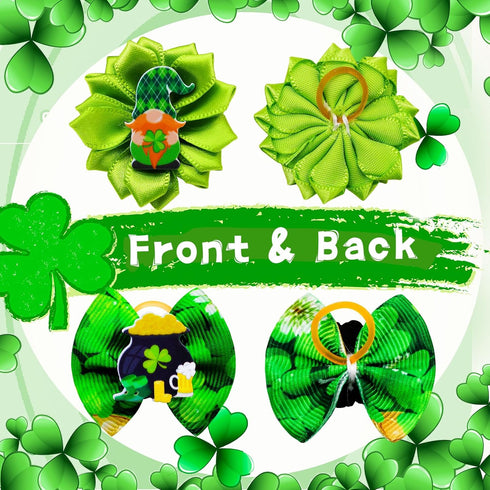 80pcs St.Patrick's Day Dog Hair Bows, Holiday Small Pet Grooming Bows with Rubber Bands, Green Clover Accessories