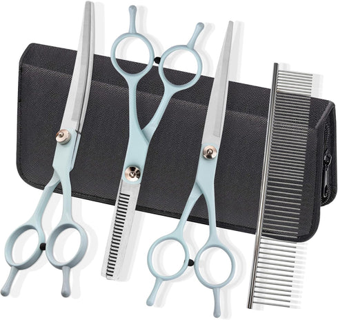 Grooming Scissors for Dogs - Fcysy Professional Dog Grooming Kit, Curved Haircut Scissors and Blending Shears Set