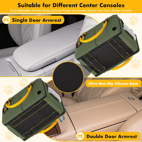 12lb PAWZIDEA Center Console Dog Car Seat, Enclosed Small Dog Armrest Booster Carseat, Secure Straps &Anti Slip