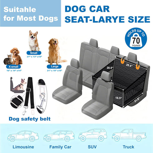 Dog Car Seat for Large Medium Dogs Back Seat Extender for Dogs, Waterproof Medium Dog Carseat with Hard Bottom& Pet