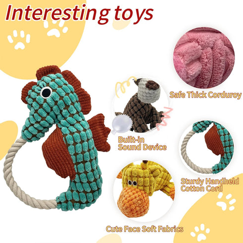 Sumuyo Toy,2-Pack Plush Wrinkled Squeaky Dog The Best Durable Teething Puppy Rope Chew Toy Keeps Them Busy Playing