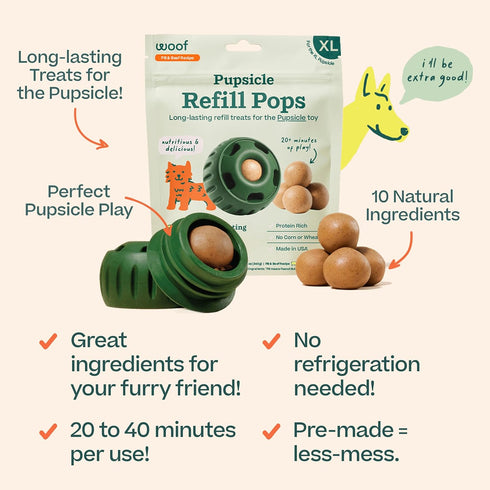 WOOF Pupsicle Refill Pops, Delicious Long Lasting Dog Treats, Pre-Made Refill Treats for Dogs, Natural Ingredients,