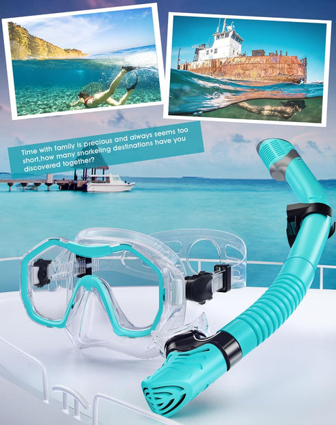 Snorkeling Gear for Adults, Dry-Top Snorkel Set with 180° Panoramic Diving Mask for Swimming