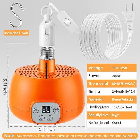 5 Enhon Chicken Coop Heater, Timing Heat Lamp for Chickens, Smart Temperature Control Chicken Brooder Heater, Ft Long