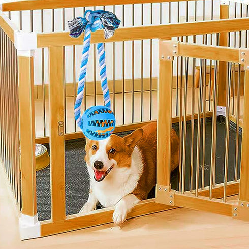 Engorgio Interactive Dog Chew Toys Crate Training Aids for Puppies, Puzzle Treat Dispenser with Rope Dogs Toy Ball